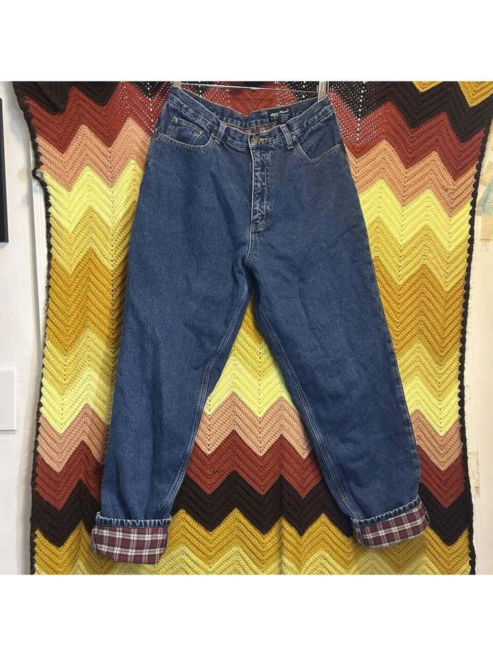 EddieBauer fleece lined Denim women 14 Hiking Retro Outdoors Camping Core Rare